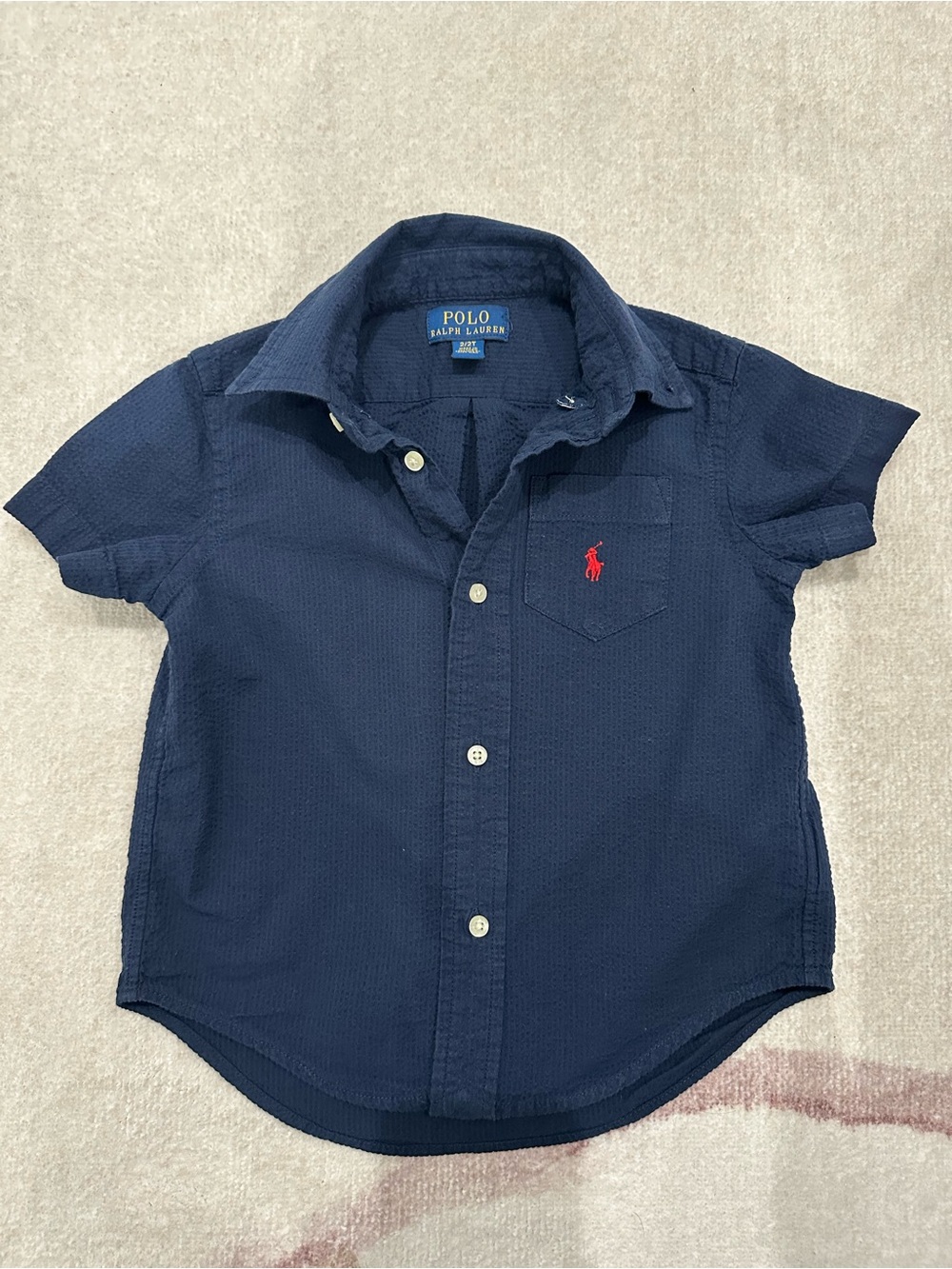 Polo by Ralph Lauren Navy Short-Sleeve Button-Down with Red Logo